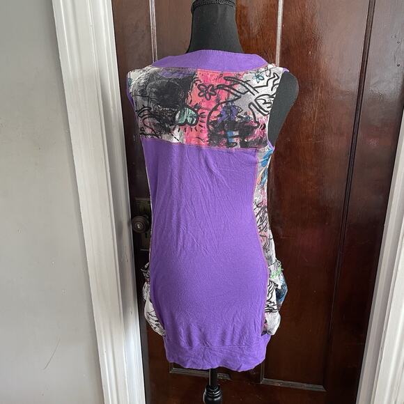 Forla Paris Top Womens LARGE Patchwork Embroidered Pockets Colorful Purple Y2K - Picture 3 of 8